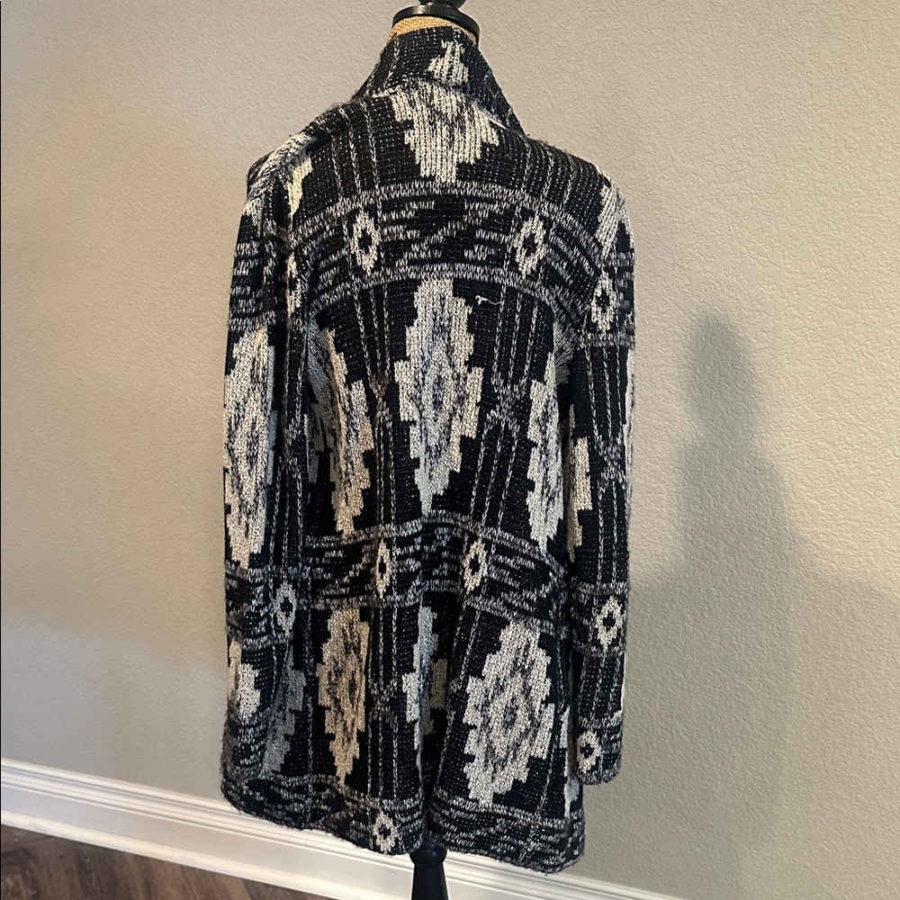 Lucky Brand Black and White with silver thread. Open Front Cardigan - Picture 3 of 7